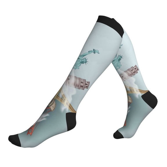 Compression Socks for Men Women -Let'S Go Travel Around The World Knee High Compression Stockings for Men Women