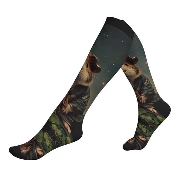 Compression Socks for Men Women -Lotus Leaf Starry Sky Guinea Pig Knee High Compression Stockings for Men Women