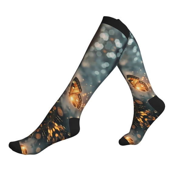 Compression Socks for Men Women -Magical Butterfly In Forest Knee High Compression Stockings for Men Women