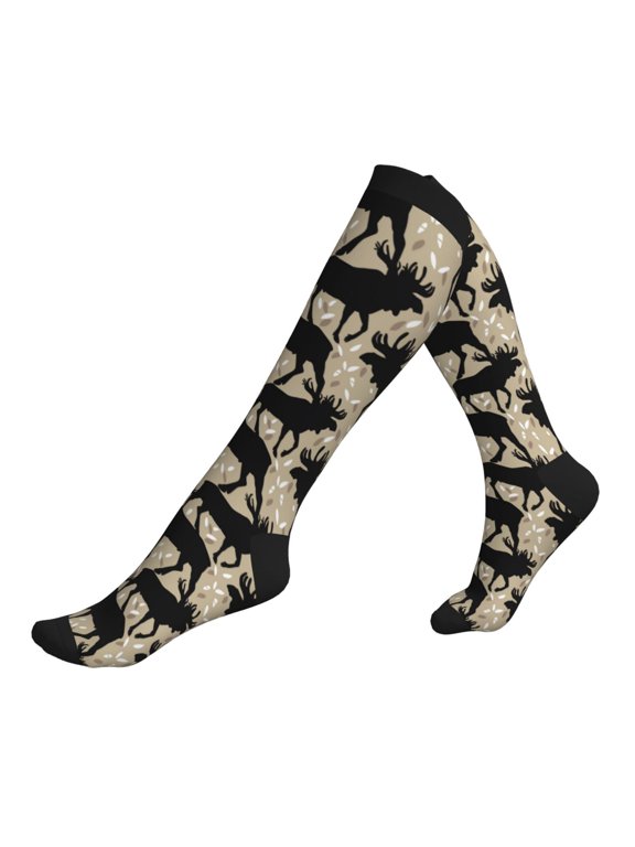 Compression Socks for Men Women -Moose Antlers Elk Vintage Knee High Compression Stockings for Men Women