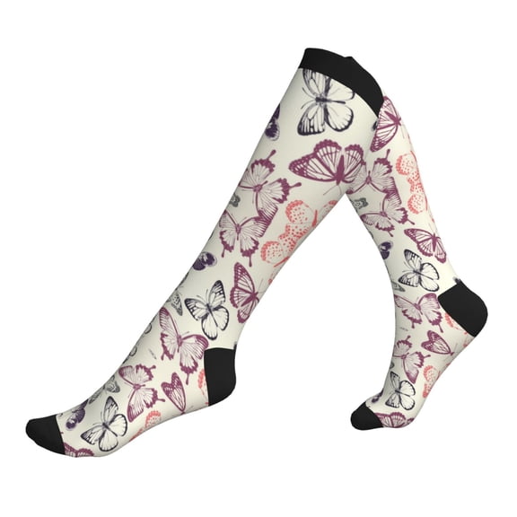 Compression Socks for Men Women -Pastel Butterfly Flight Knee High Compression Stockings for Men Women