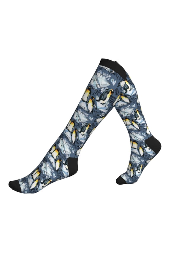 Compression Socks for Men Women -Penguin Arctic Adventure Knee High Compression Stockings for Men Women