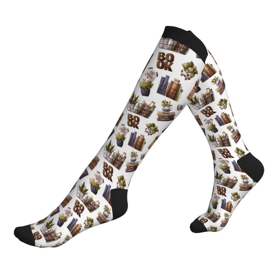 Compression Socks for Men Women -Plants Book Reading Print Knee High Compression Stockings for Men Women