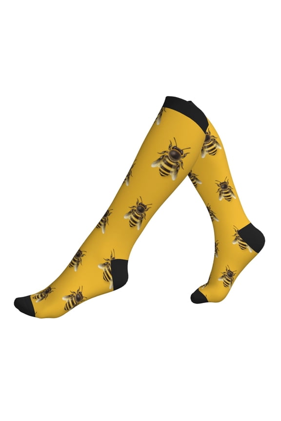Compression Socks for Men Women -Realistic Bee Cute Cool Yellow Knee High Compression Stockings for Men Women