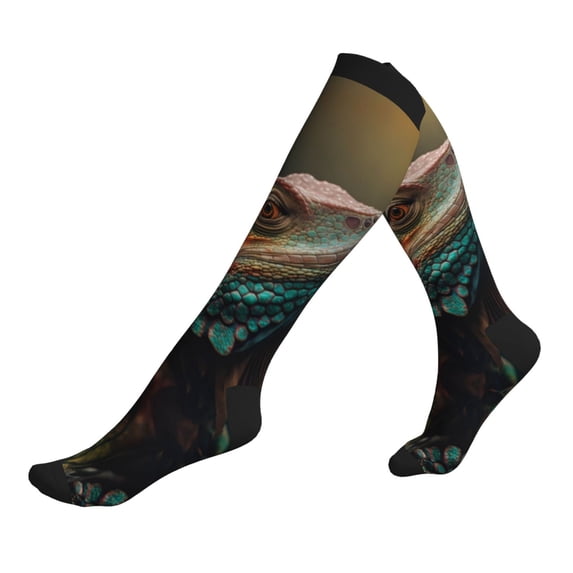 Compression Socks for Men Women -Realistic Colorful Chameleon Knee High Compression Stockings for Men Women
