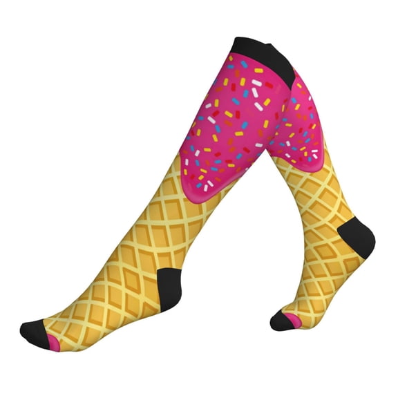 Compression Socks for Men Women -Red Ice Cream Knee High Compression Stockings for Men Women