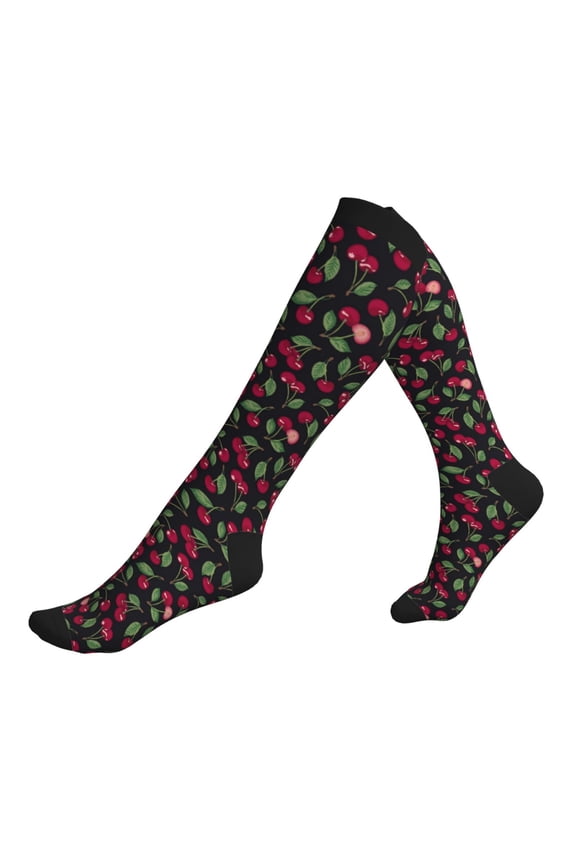 Compression Socks for Men Women -Ripe Red Cherry Knee High Compression Stockings for Men Women