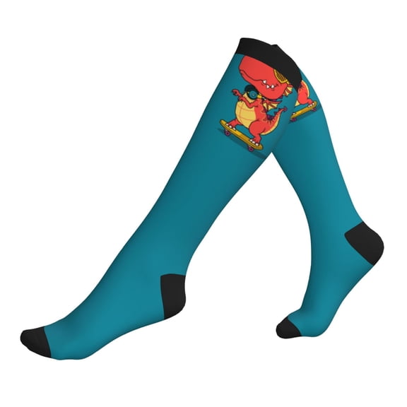 Compression Socks for Men Women -Skateboard Dinosaur Fun Knee High Compression Stockings for Men Women