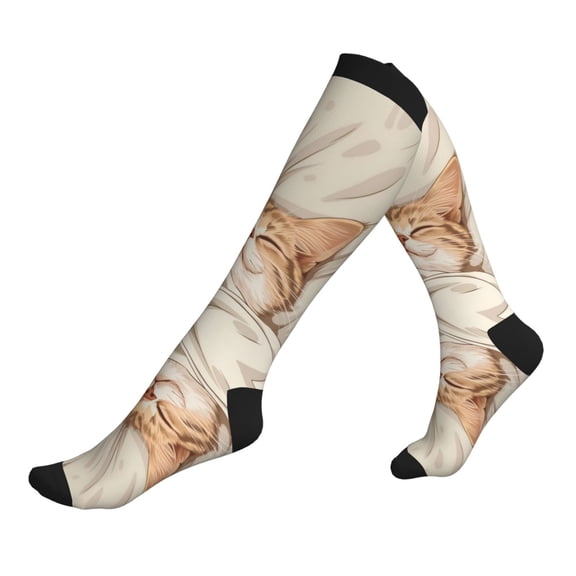 Compression Socks for Men Women -Sleeping Cat In Blanket Knee High Compression Stockings for Men Women