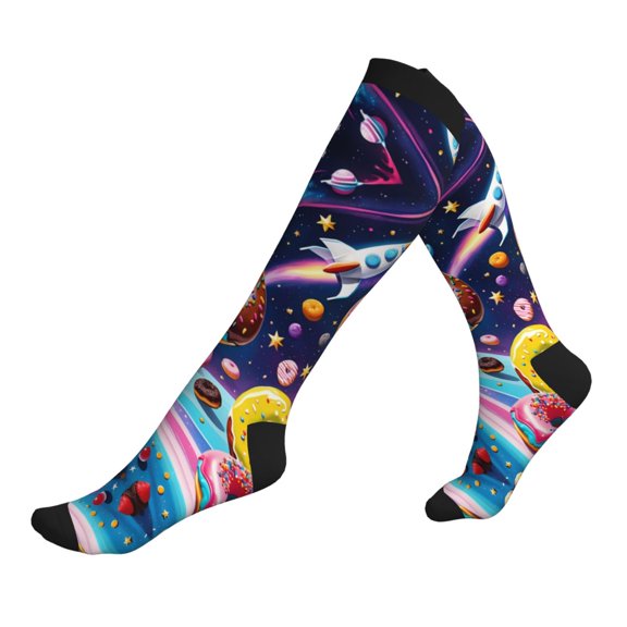 Compression Socks for Men Women -Space Colorful Donut Knee High Compression Stockings for Men Women