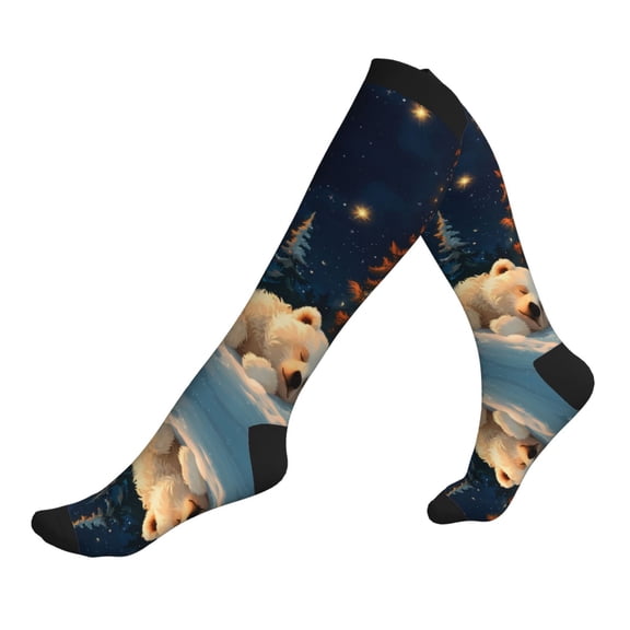 Compression Socks for Men Women -Starry Sky Sleep White Bear Knee High Compression Stockings for Men Women