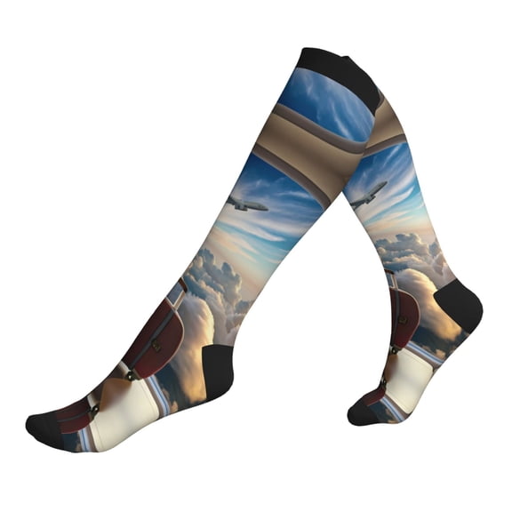 Compression Socks for Men Women -Sunset Airplane Travel View Knee High Compression Stockings for Men Women