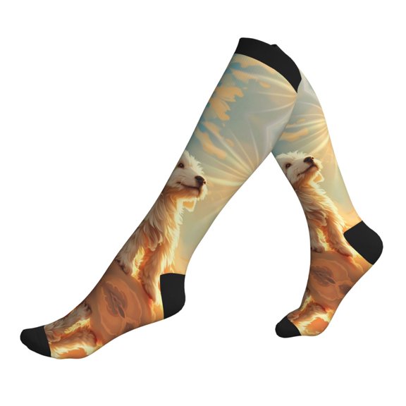 Compression Socks for Men Women -Sunshine Golden Cloud Dog Knee High Compression Stockings for Men Women