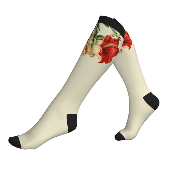 Compression Socks for Men Women -Vibrant Amaryllis Flowers Knee High Compression Stockings for Men Women