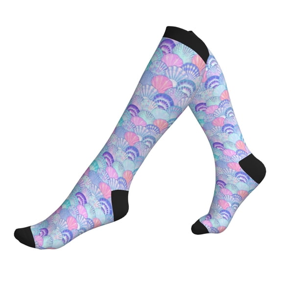 Compression Socks for Men Women -Watercolor Sea Shells 1 Knee High Compression Stockings for Men Women