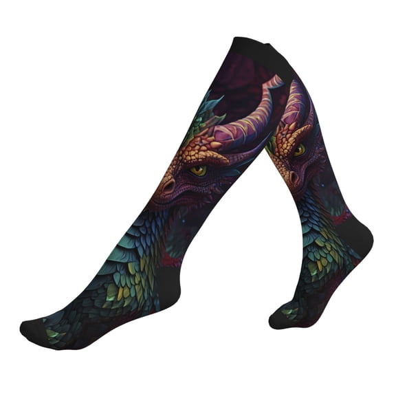 Compression Socks for Men Women -Whimsical Dragon Color Cool Knee High Compression Stockings for Men Women