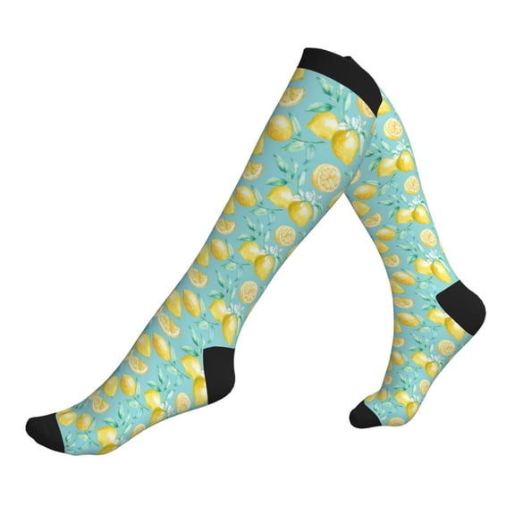 Compression Socks for Men Women -Yellow Lemon Knee High Compression Stockings for Men Women
