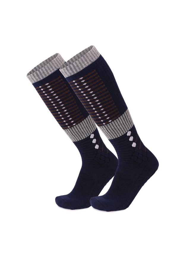 Compression Socks for Men Woolen Over-the-Calf Stretchy Slim Casual Color Block Thermal Warm Athletic Hiking Skiing Long Boot Sock