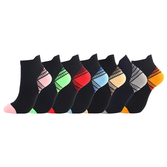 Compression Socks for Unisex Men and Women , Ankle Soft Moisture-Wicking Socks , Athletic Cushioned Low Cut Running Socks for a Secure Fit - 7 Pairs