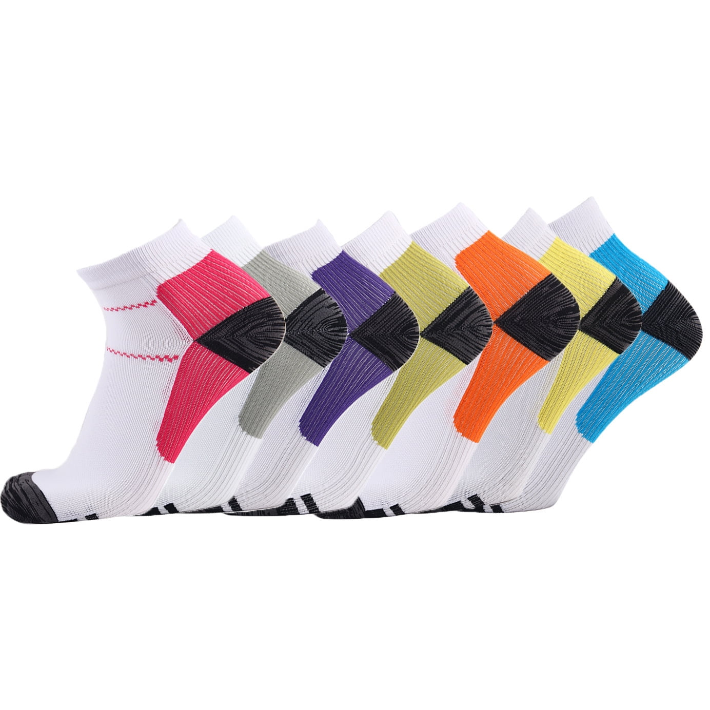 Compression Socks for Unisex Men and Women , Ankle Soft Moisture-Wicking Socks , Athletic Cushioned Low Cut Running Socks for a Secure Fit - 7 Pairs
