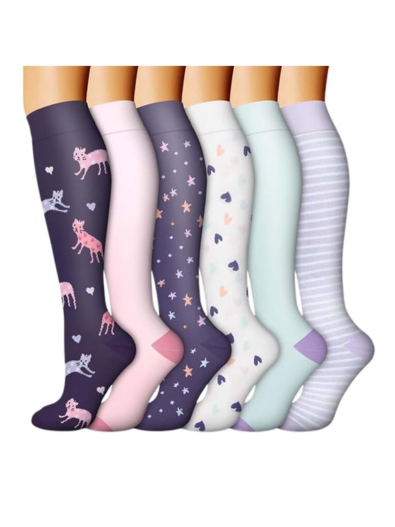 Compression Socks for Women: 20-30 mmhg Circulation knee high stockings for Sports Travel Flight Running, 6 Pairs,XL,6 pcs Multicolor 2