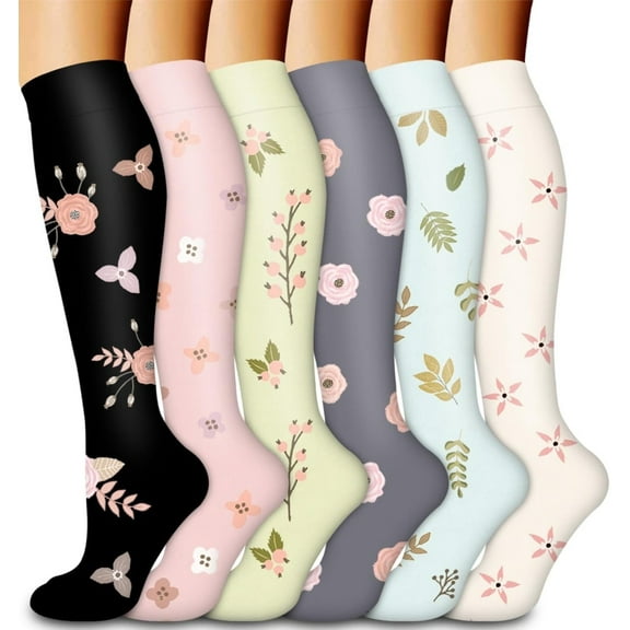 Compression Socks for Women Circulation(6 pairs)-Graduated Supports Socks for Running, Athletic Sports