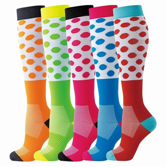 Compression Socks for Women Circulation Knee High 5 Pairs for Nurses, Running, Travel, AthleticL/XL-Style 20