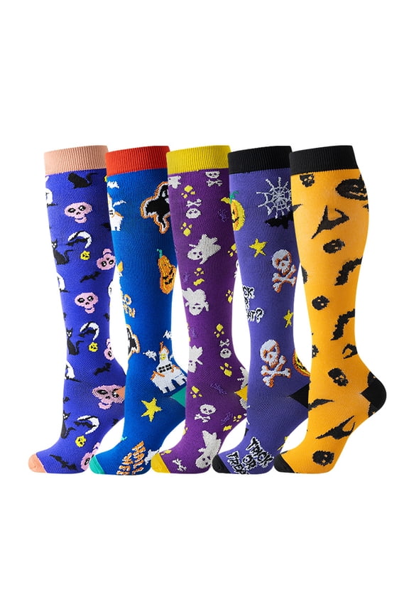 Compression Socks for Women Circulation Knee High 5 Pairs for Nurses, Running, Travel, AthleticStyle 12