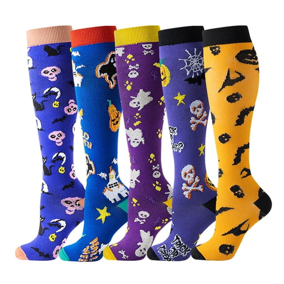 Compression Socks for Women Circulation Knee High 5 Pairs for Nurses, Running, Travel, AthleticStyle 12