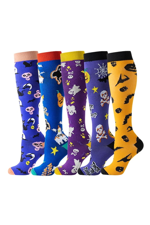 Compression Socks for Women Circulation Knee High 5 Pairs for Nurses, Running, Travel, AthleticStyle 12