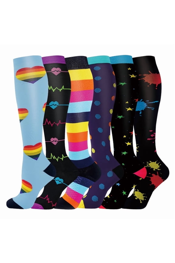 Compression Socks for Women Circulation Knee High 6 Pairs for Nurses, Running, Travel, AthleticL/XL-Style 12