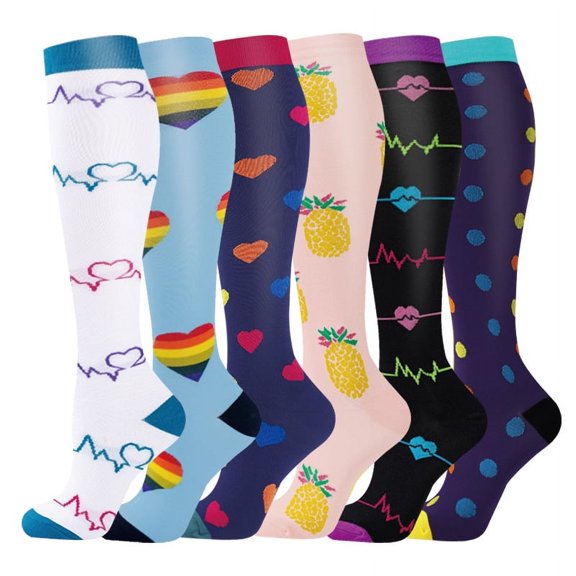Compression Socks for Women Circulation Knee High 6 Pairs for Nurses, Running, Travel, Athletic，L/XL-Style 13