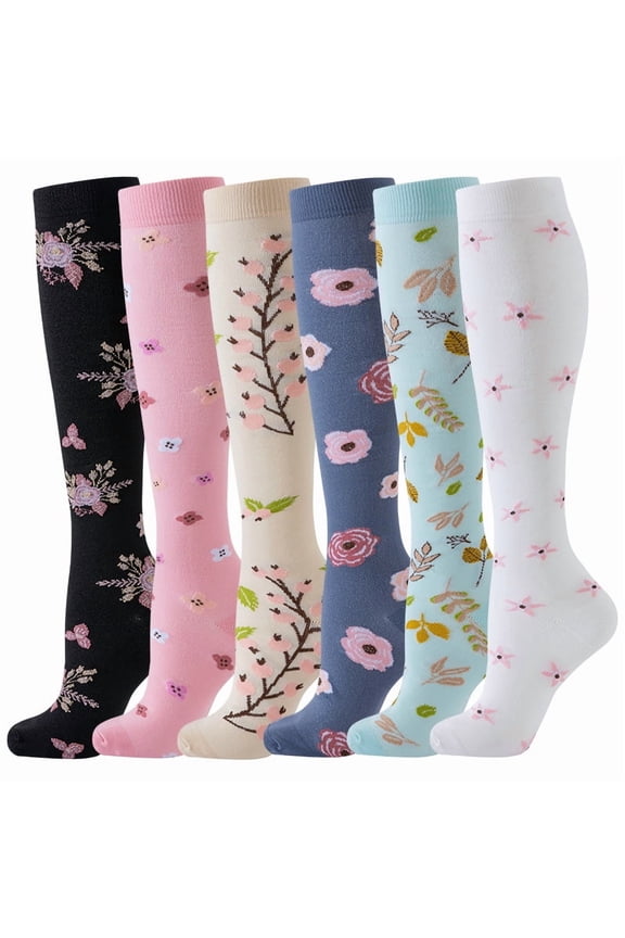 Compression Socks for Women Circulation Knee High 6 Pairs for Nurses, Running, Travel, AthleticL/XL-Style 4