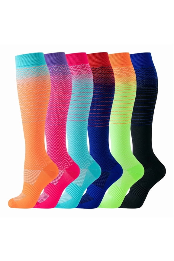 Compression Socks for Women Circulation Knee High 6 Pairs for Nurses, Running, Travel, AthleticL/XL-Style 7