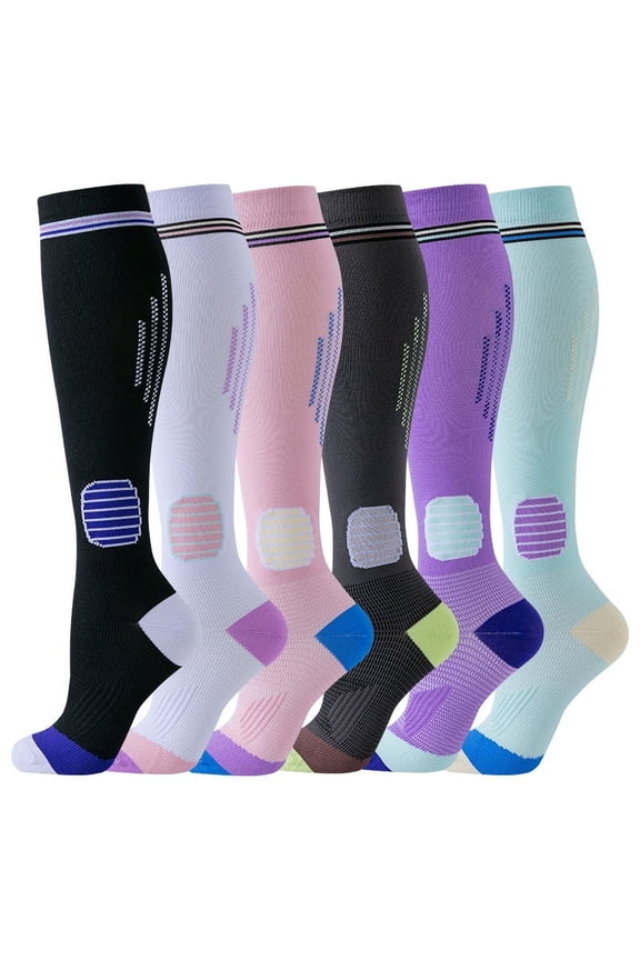 Compression Socks for Women Circulation Knee High 6 Pairs for Nurses, Running, Travel, AthleticL/XL-Style 9