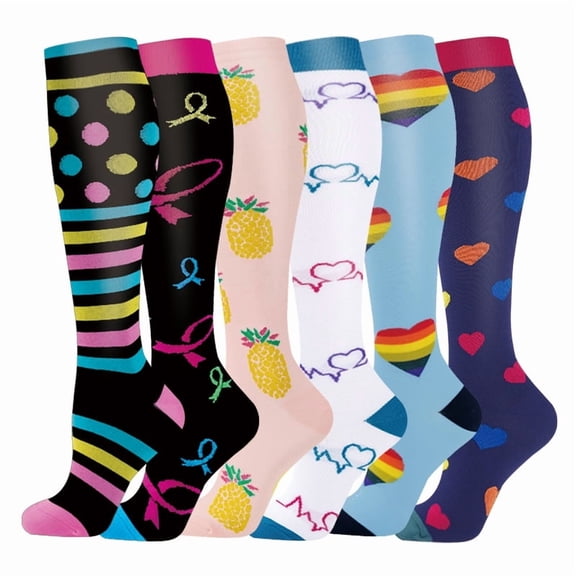 Compression Socks for Women Circulation Knee High 6 Pairs for Nurses, Running, Travel, AthleticS/M-Style 11