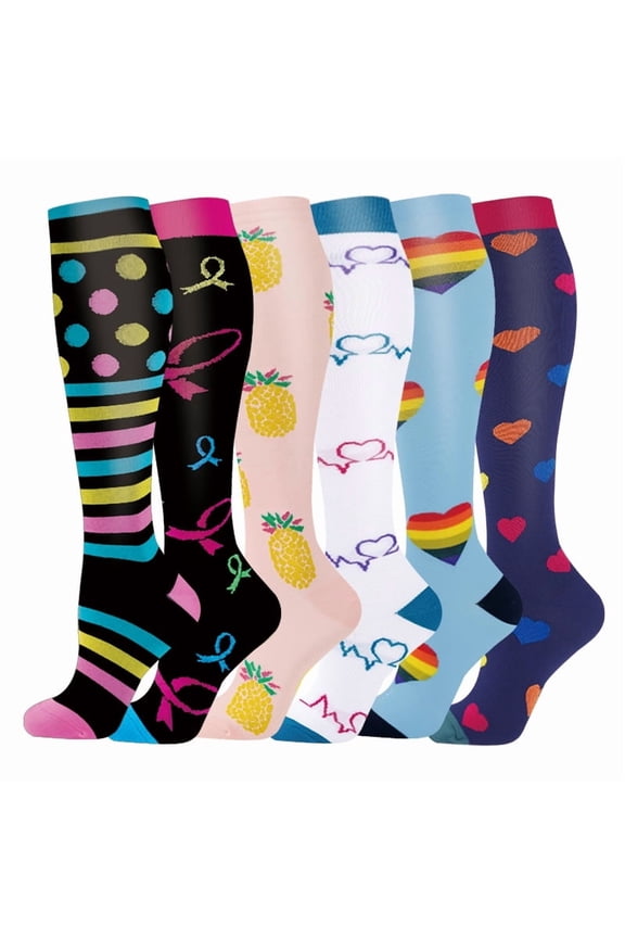 Compression Socks for Women Circulation Knee High 6 Pairs for Nurses, Running, Travel, AthleticS/M-Style 11