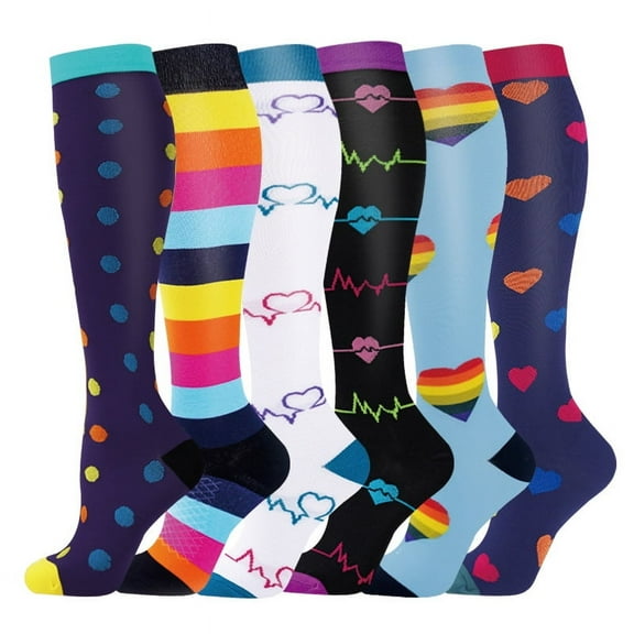 Compression Socks for Women Circulation Knee High 6 Pairs for Nurses, Running, Travel, AthleticS/M-Style 14
