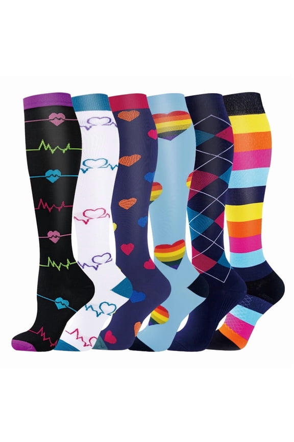 Compression Socks for Women Circulation Knee High 6 Pairs for Nurses, Running, Travel, AthleticS/M-Style 15