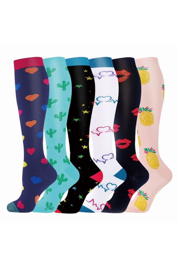 Compression Socks for Women Circulation Knee High 6 Pairs for Nurses, Running, Travel, AthleticS/M-Style 17