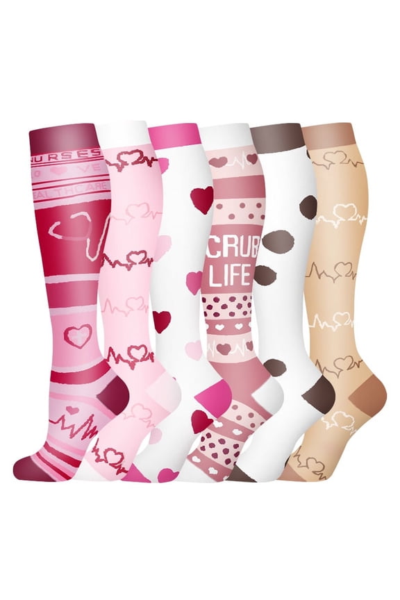 Compression Socks for Women Circulation Knee High 6 Pairs for Nurses, Running, Travel, AthleticS/M-Style 3