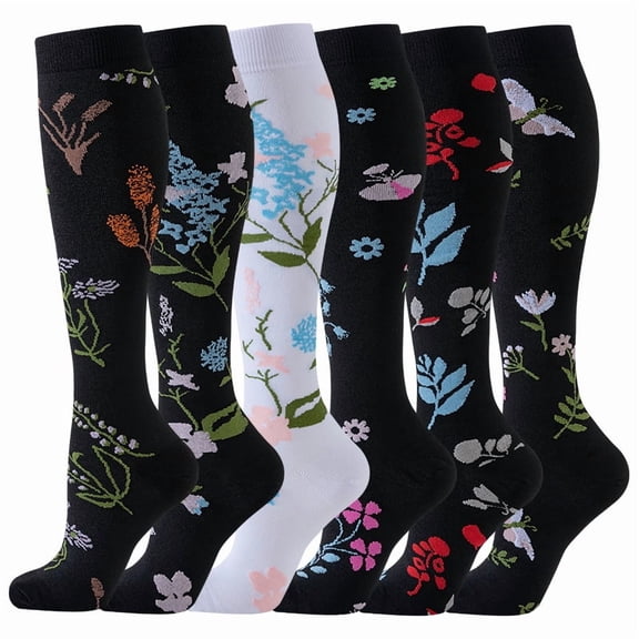 Compression Socks for Women Circulation Knee High 6 Pairs for Nurses, Running, Travel, AthleticS/M-Style 5