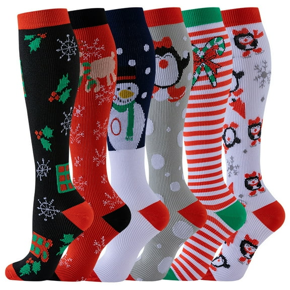 Compression Socks for Women Circulation Knee High 6 Pairs for Nurses, Running, Travel, Athletic，S/M-Style 6