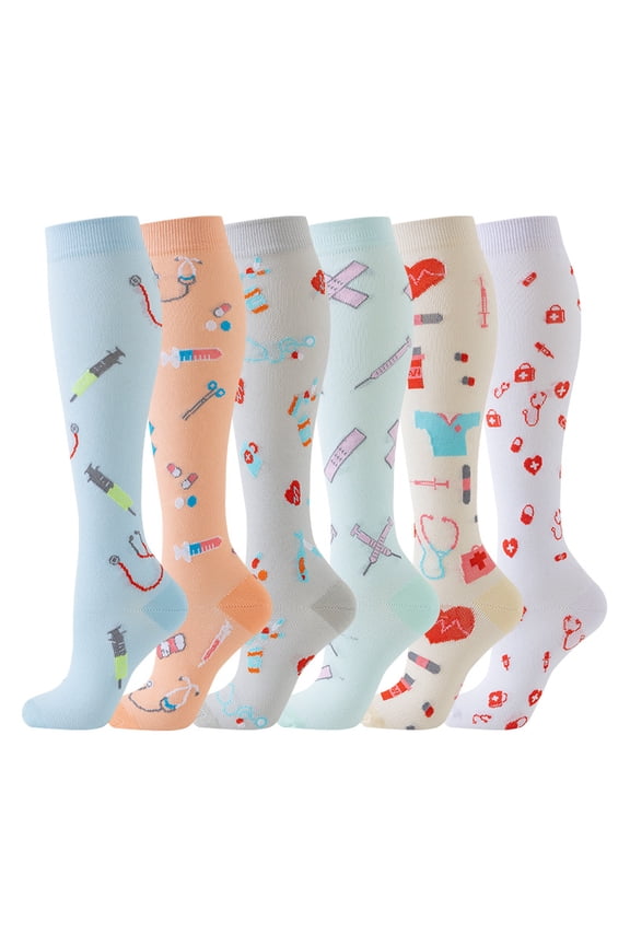 Compression Socks for Women Circulation Knee High 6 Pairs for Nurses, Running, Travel, AthleticStyle 13