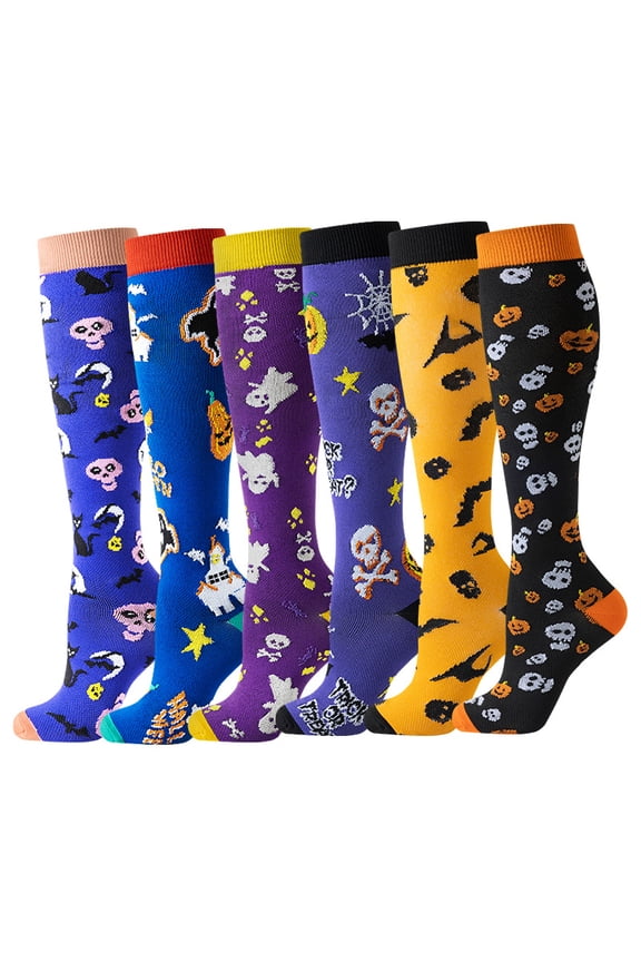 Compression Socks for Women Circulation Knee High 6 Pairs for Nurses, Running, Travel, AthleticStyle 14