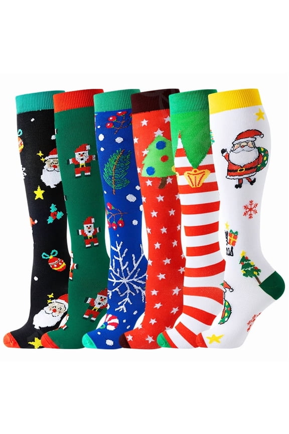 Compression Socks for Women Circulation Knee High 6 Pairs for Nurses, Running, Travel, AthleticStyle 15