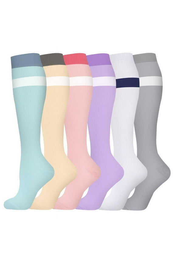 Compression Socks for Women Circulation Knee High 6 Pairs for Nurses, Running, Travel, AthleticStyle 18