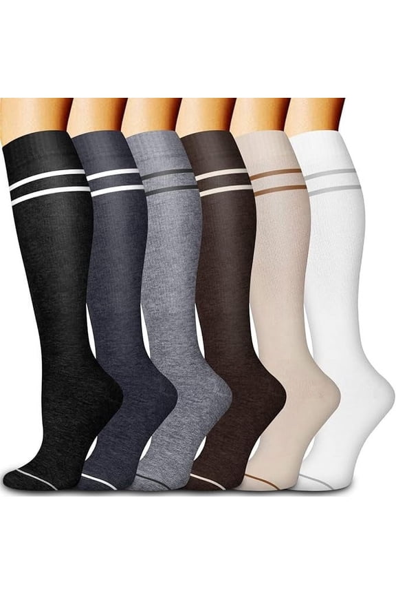 Compression Socks for Women Circulation Knee High 6 Pairs for Nurses, Running, Travel, AthleticStyle 19