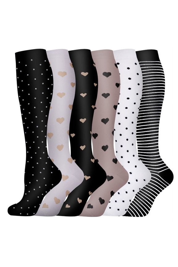 Compression Socks for Women Circulation Knee High 6 Pairs for Nurses, Running, Travel, AthleticStyle 20