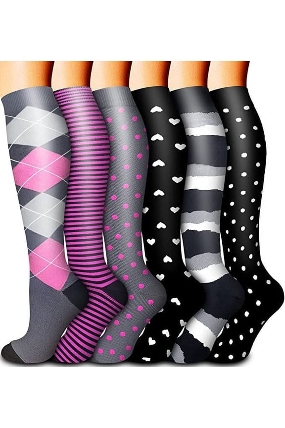 Compression Socks for Women Circulation Knee High 6 Pairs for Nurses, Running, Travel, AthleticStyle 27